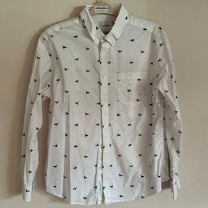 White dog print button down shirt